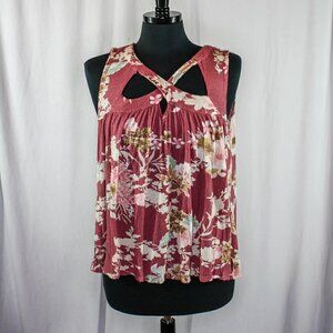 Allison Brittney Sleeveless Top Pink Floral Cut Out Size M